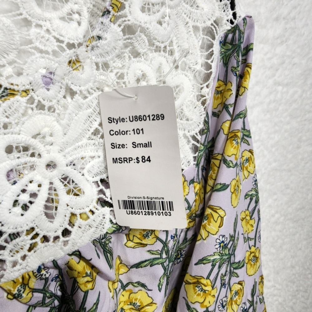 Suzanne Betro Floral Blouse Lace Yoke Ruffle Sleeve Boho Top Size Small NWT - Picture 4 of 8